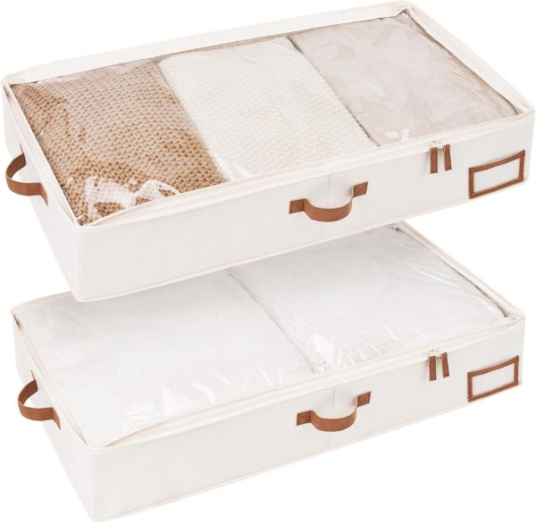Large Under Bed Storage Containers with Handles and Label Holder, 2 Pack Ultra-thick Fabric Underbed Bins, Closet Organizer for Clothes, Blankets, Sweater