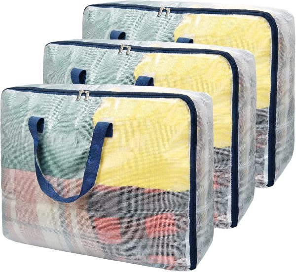 Clear Storage Bags with Zipper, 75L Extra Large Capacity - Closet, Underbed Storage Organizer for Clothes, Bedding, Comforter, Toys, Pillow & Blanket, 3 Pack